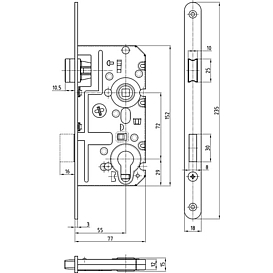   ZÁMEK magnetický K 341 P-L vlož. 72/77/55 NEREZ