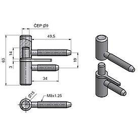   ZÁVĚS dveřní 60 M8 zašr.s hřeb.žlutý zinek (50)