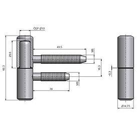   ZÁVĚS dveřní 60 M8/50/34.5 kompletní žlutý zn (50)
