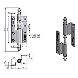   ZÁVĚS dvěřní lomený mosazný UŘ 120 P (15) *