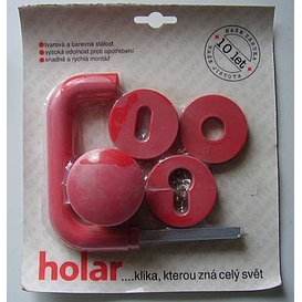   KOVÁNÍ koule+klika se štítky HOLAR červené