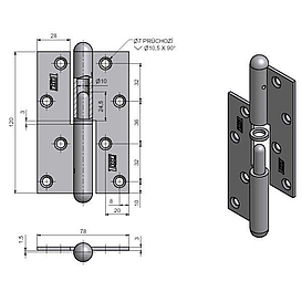   ZÁVĚS dveřní rovný mosaz 120 P (25) *