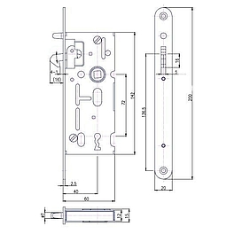   ZÁMEK zadlabací klíč háček  K106 P-L 60/72 zinek