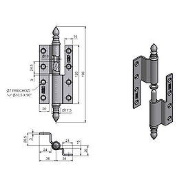   ZÁVĚS dveřní lomený mosaz UŘ 120 L (15)*